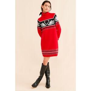 Rachel Antonoff x Anthropologie Nina Sweater Swans Dress. Size 1X. Ret. $318